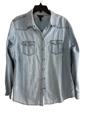 Bit & Bridle Womens Shirt Size XL Faded Denim Shirt Long Sleeve Button Up FLAW